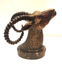 Maitland Smith Rams Head Paperweight  Bronze with Marble Base