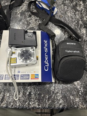 Sony Cybershot DSC-W120 7.2MP Digital Camera Silver W/ Charger & SD Card Tested