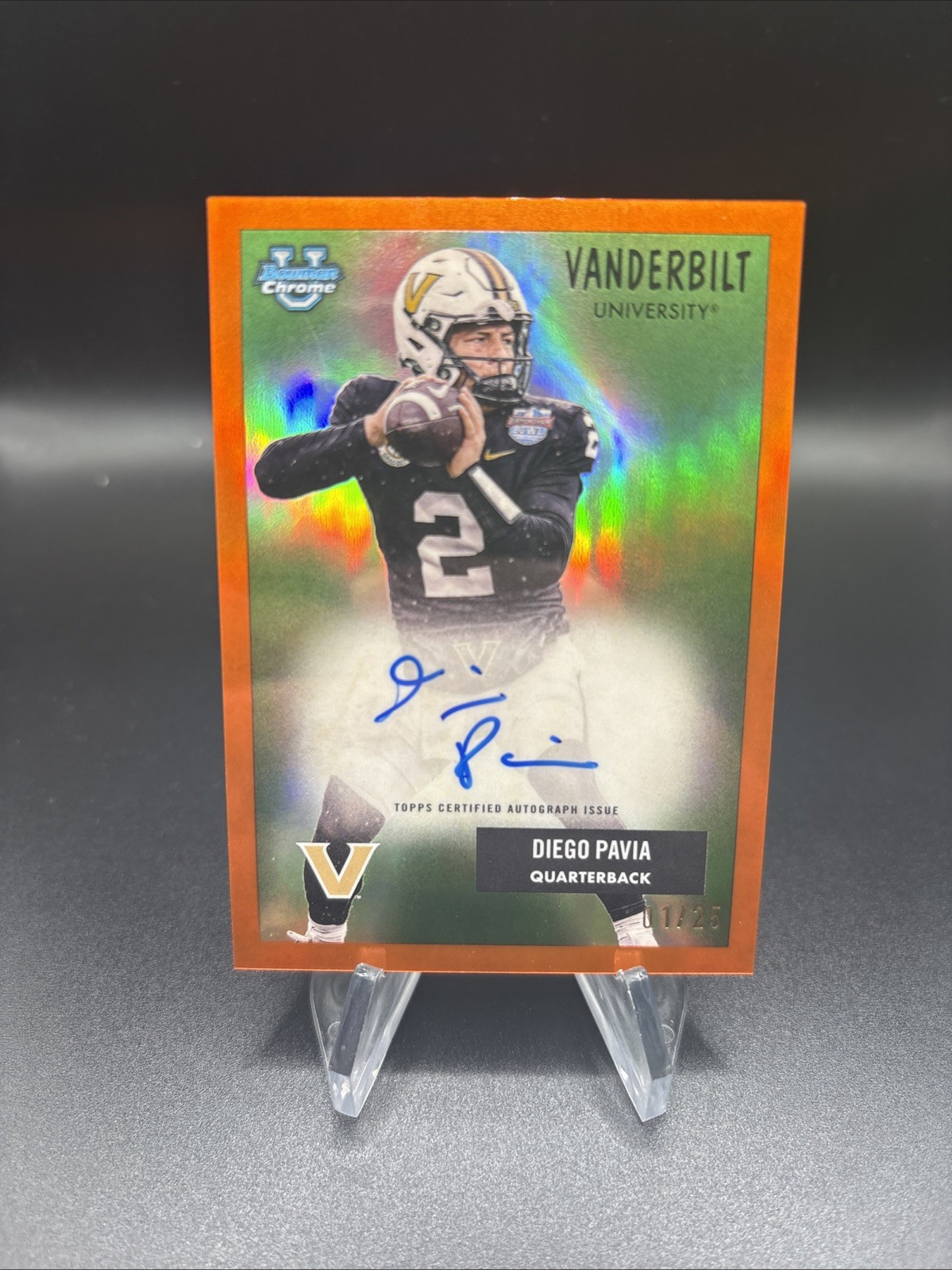 2025 Bowman Chrome University Diego Pavia #55AV-DP 1955 Bowman Orange Auto /25