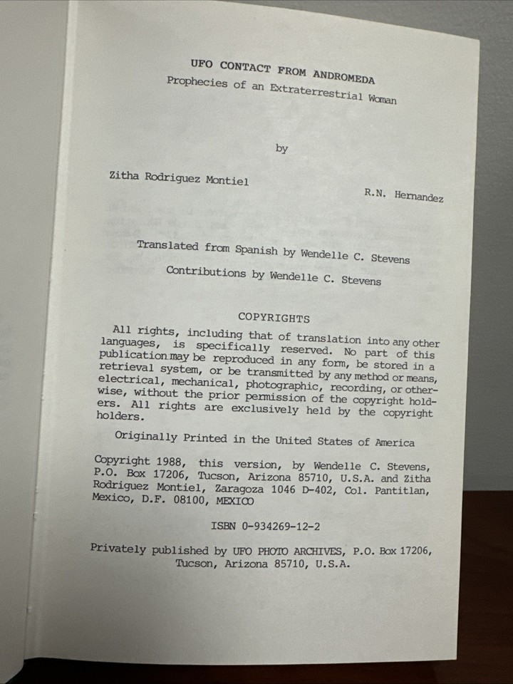 UFO Contact from Andromeda; Extraterrestrial by Zitha Montiel (1988 1st ...