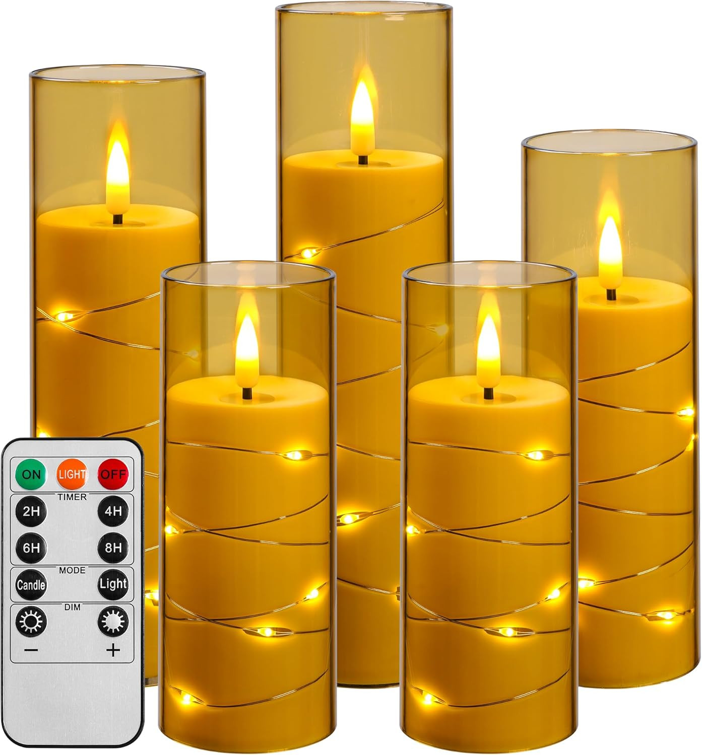 Set 6 Candele LED Per Finestre Con Vera Cera Paraffina, Portacandele Argentato, Telecomando, Timer 2-8 Ore, Altezza 25,5 Cm, Batteria AA