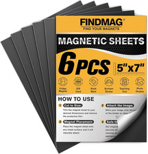 6-Pack Magnetic Adhesive Sheets 5x7" Flexible Peel  Stick Magnet Strips