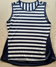 ATHLETA (M) Navy&White Striped Scoop Neck Athletic Tank Fishtail Waist Spandex