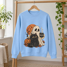 Black Cat Halloween Sweatshirt Ghost Pumpkin Cute Spooky Fall Shirt