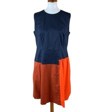 Boss Navy Orange Sleeveless Colorblock Dress Made In Poland Elegant Workwear 12