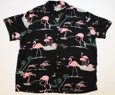 Vintage Paradise Found Flamingo Short Sleeve Button Hawaiian Shirt Men's 2XL