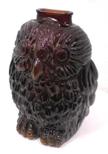 Vintage 1970s Libbey Amber Brown Glass Wise Old Owl Bank Retro Decor Stamped