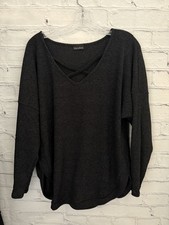 Zenobia MADE IN USA Charcoal Gray Ribbed Top L/S STRETCH Oversized EUC Women 1XL