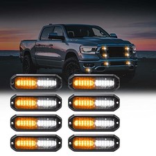 Amber/White LED Strobe Lights Kit - 8pcs 12-LED Flashing Emergency Amber White