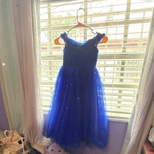 Girls Blue Ball Gown Sleeveless Long Tulle Sweetheart Bow Sequin Party Dress