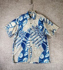 Go Barefoot 100% Cotton Hawaiian Shirt Mens *S-M Blue Tropical Print USA Made