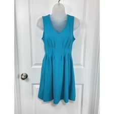 Buttons Teal Textured Sleeveless Pleated Fit Flare Dress Women's Small