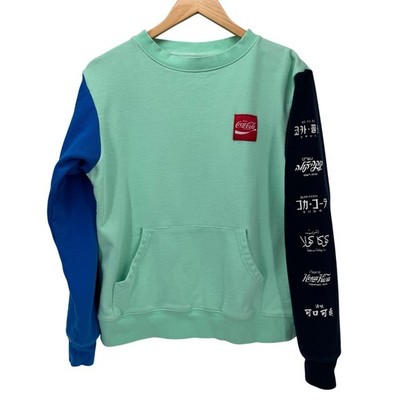 Coca-Cola Sweatshirt Womens Medium Colorblock Embroidered Pullover Logo Sleeve