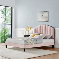 Scalloped Channel Tufted Performance Velvet Full Platform Bed in Pink