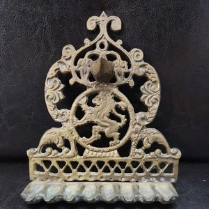 Vintage judaica  Oil Menorah lions   Brass wall mount israel