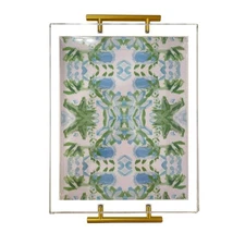 Acrylic Serving Tray with Gold Handles - 11"x14" Decorative Clear Tray, Green...
