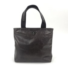 Original Prada Triangle Logo Leder Shopper Handtasche / dunkelbraun