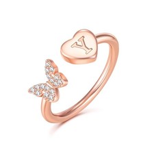GLISHIVER Initial Rings for Women Teen Girls, Rose Gold Adjustable,