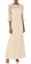 Adrianna Papell Women's Corded Embroidery Gown Size 14 Light Champagne