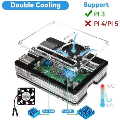 Cooling System Case for Raspberry Pi 3 with Power Supply