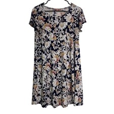 SJS Dress Women's Medium Knee Length Floral Print Short Sleeve Blue Cottagecore