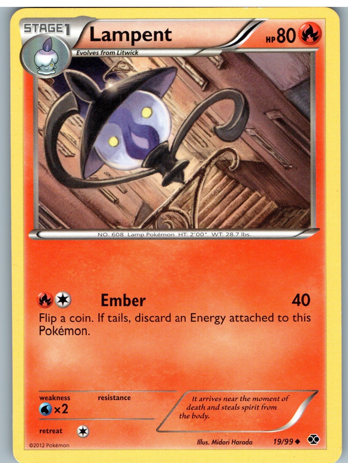 Lampent 19/99 Uncommon Next Destinies Pokemon Moderately Played