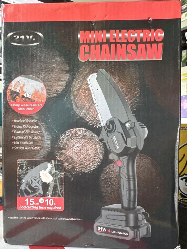 21V Mini Electric Cordless Rechargeable CHAINSAW Handheld Saw w/ Charging Cord
