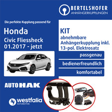 Anhängerkupplung abn. u.13pol sp. E-Satz für HONDA Civic Fliessheck X FC/FK 17-