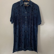 Vintage Denim Jean Tunic Dress M Embroidered Button Western Festival 24 Karat