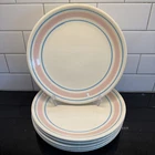 Nelson McCoy 10 3/8” Dinner Plates Pink & Blue Stripe - Set of 6 - Vintage READ