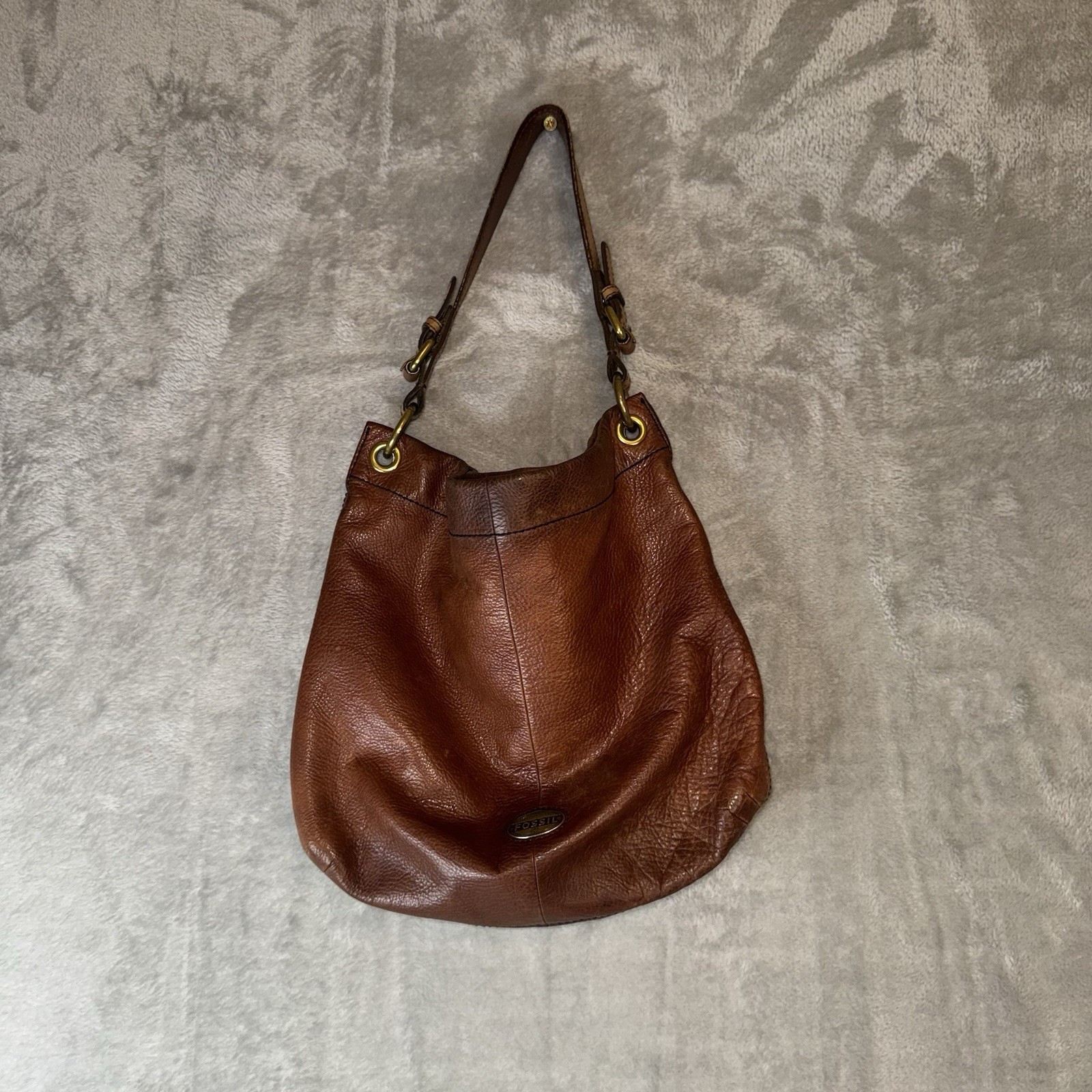 Vintage Y2K Fossil Leather Hobo Bag Shoulder Purse Brown Distressed Western