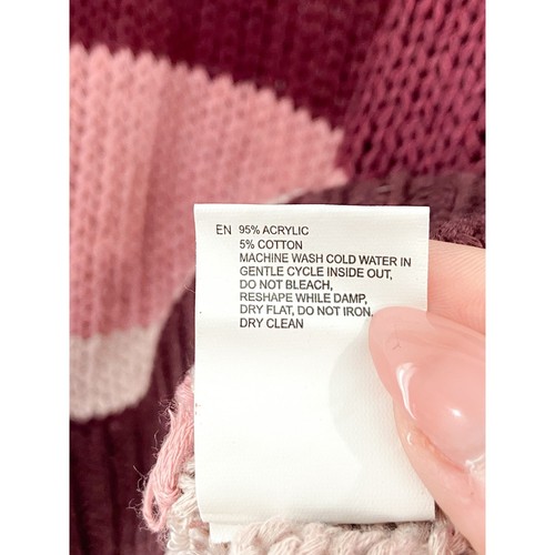 NEW Francesca's Striped Loose Knit Sweater Youth 14 Junior's Pink Purple V Neck - Picture 6 of 7