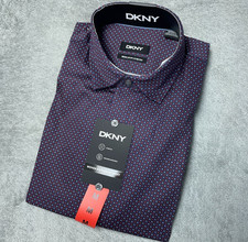 DKNY Men's M Red Patterned Stretch Woven Button-Up Dress Shirt Regular Fit e1806