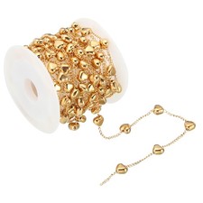 9.8 Feet Heart Beading Chain with Spool, Beaded Chain Link for Jewelry, Golden