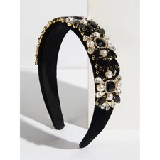 Embellished black faux pearl Headband