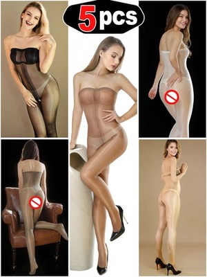 5 Pairs Womens Crotchless Ultra Oily Shiny Glossy Pantyhose Tights Body Stocking