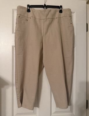 Ruby Rd. Women's Beige Solid Capri  Pants with Pockets, Flat Front, Plus 16W