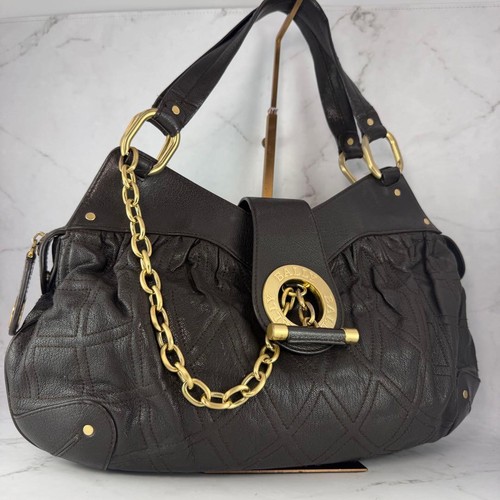 BALLY Leather Chain Shoulder Bag Dark Brown Women Used Authentic