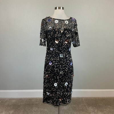 white christmas dresses Adrianna Papell V-Neck Short Sleeve Sequin Beaded Zipper Back Godet Me –  Curated Brands