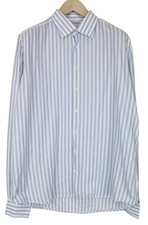 SUITSUPPLY Men's Formal Shirt 44-7/171/2L Slim Cotton Blend Blue White Striped 
