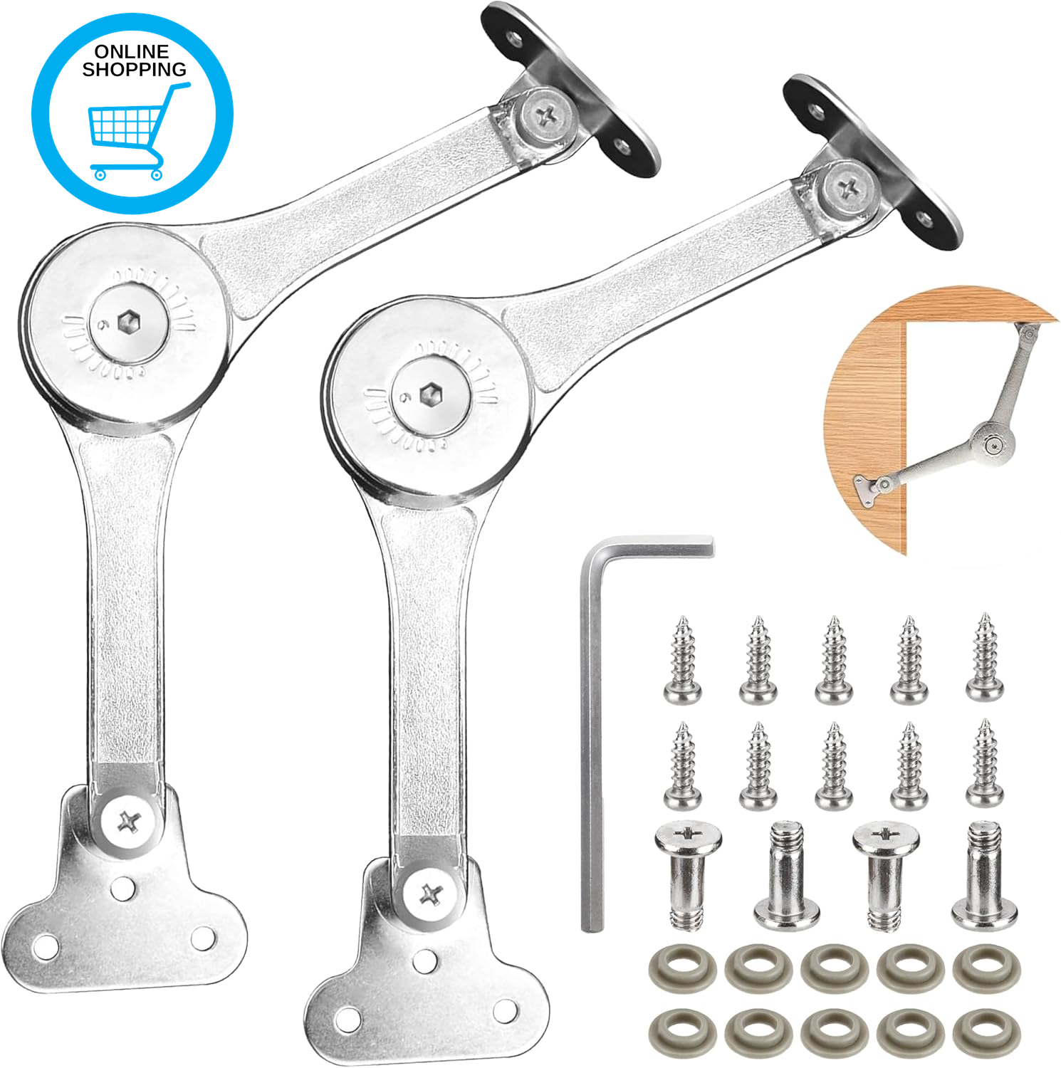 2 Pcs Soft Close Lid Support Hinges, Cabinet Lid Stay Folding Drop down Hinges,