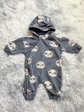 Baby Panda Hooded All-in-One / Romper – Grey – 0-3 Months