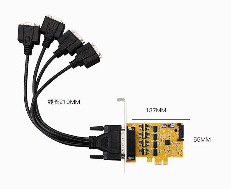 PCIE4 Serial Port Card SATA Power Supply 4 RS232 DB 9Pin Adapter Extension Cable - Image 2 of 4