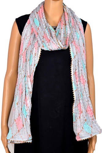 Crushed Dupatta for Women Shawl Scarf Wrap ChunniGray D246GRA - Picture 3 of 4