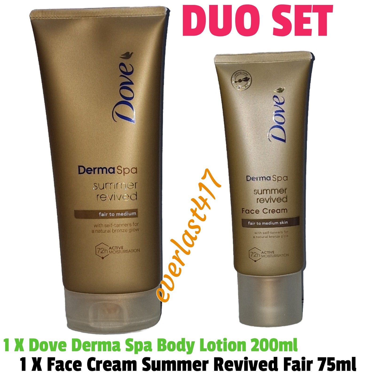 Dove Derma Spa Body Lotion 200ml + Summer Revived Fair Face Cream 75ml, 2pc Set