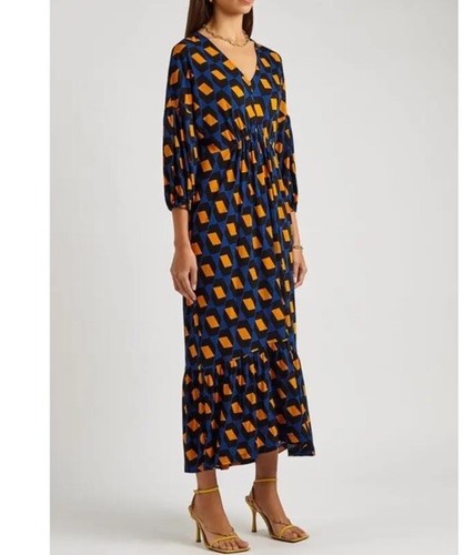 $470 DVF Diane Von Furstenberg Ebony Printed Stretch-Jersey Midi Dress Large - Picture 2 of 16