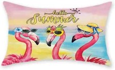 Flamingo Tropical Pillow Covers 12x20 Inch Decorative Glass Lumbar Throw Pillow
