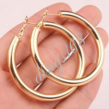 Girl's 18K Yellow Gold Filled Classic 51mm/2" Large Round Tubular Hoop Earrings