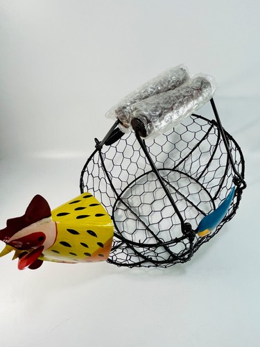World Market Farmhouse Chicken Wire Egg Fruit Basket Storage w/ Handles - Picture 7 of 8