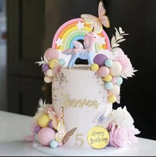 47PCS Unicorn Cake Topper Rainbow Cake Decorations Butterflies Unicorn Ballls